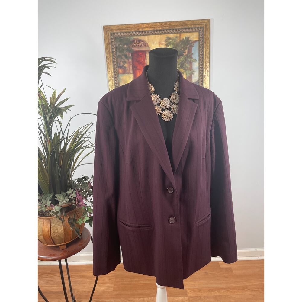 Apostrophe Blazer Jacket Women 20W Burgundy Notch Lapel 2 Button Office Siren